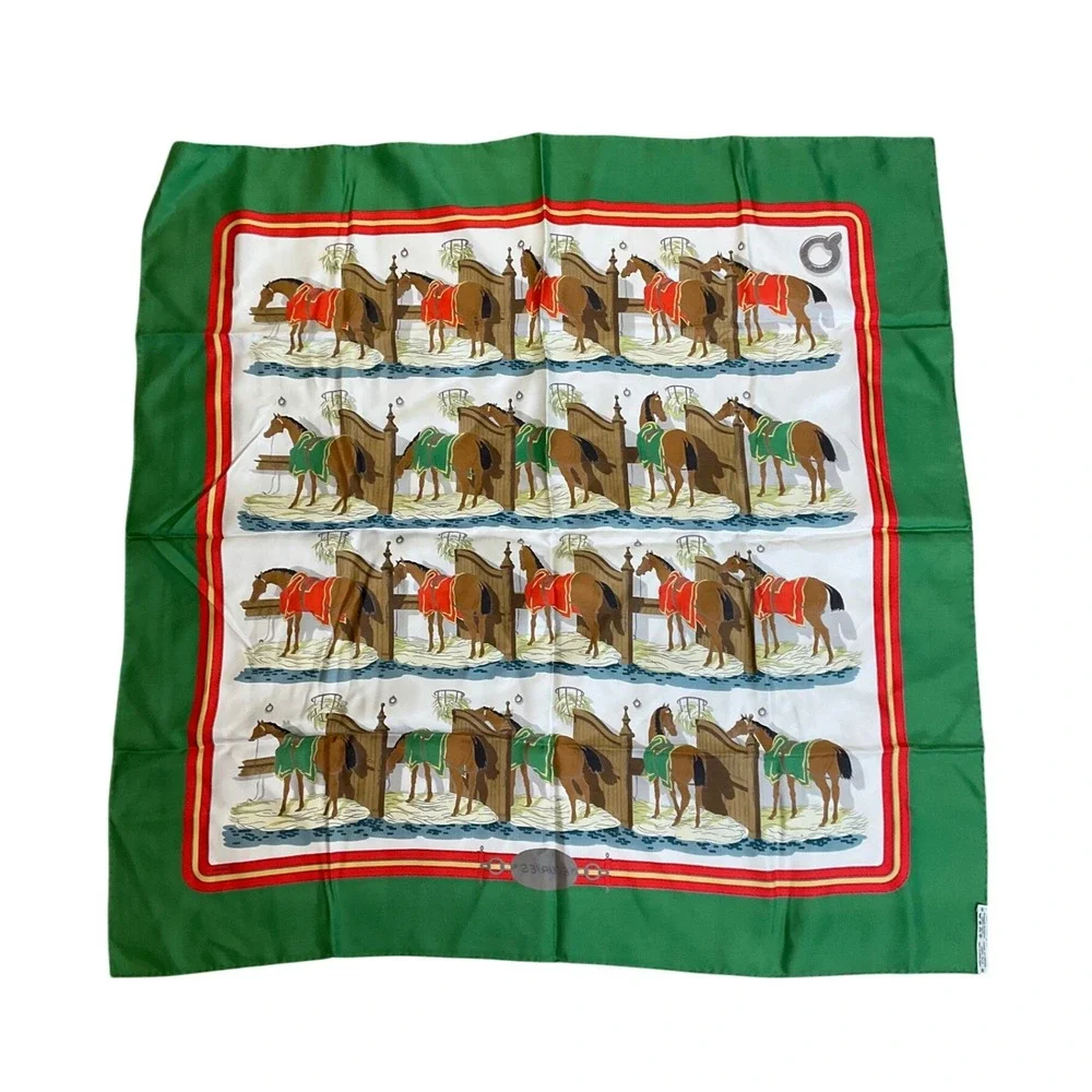 Hermès Carré Ecuries Silk Scarf Stables‎ Green Equestrian Horse Stalls Heritage